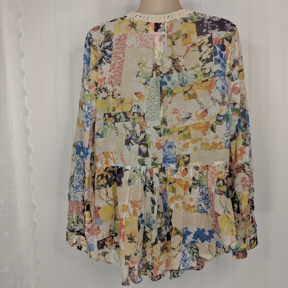 Anthro Maeve Floral Crochet Trim Babydoll Blouse 6 - Picture 4 of 8